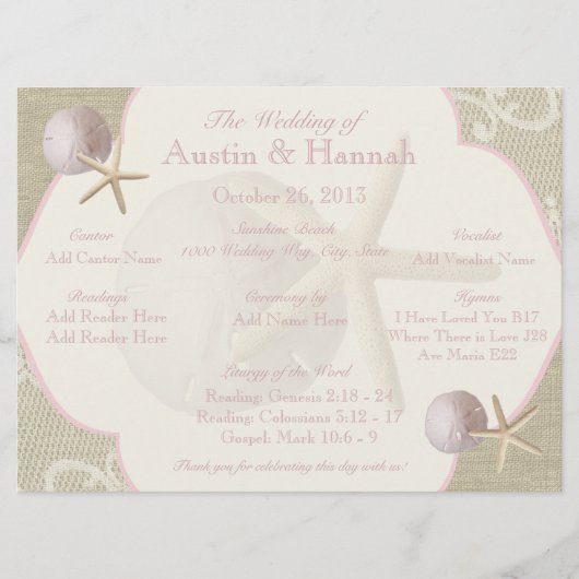 Vintage-Strand-Hochzeitsprogrammkarte Programm (Vorderseite)