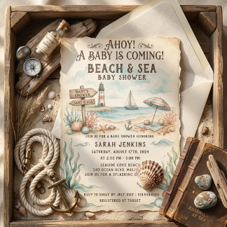 Vintage-Strand Meer Nautische Küste Baby Shower  Einladung