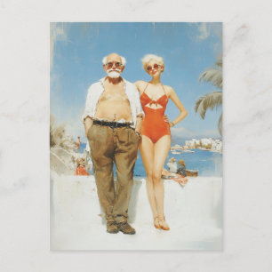 Vintage Strand Paar Sommer Kontrast Postkarte
