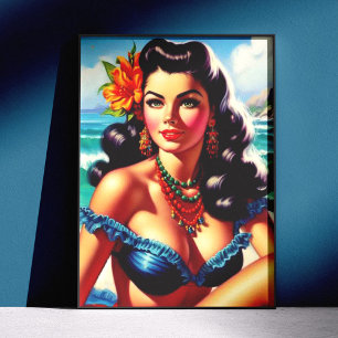 Vintage-Strand-Pin-up-Malerei Poster