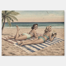 Vintage-Strand-Pinup-Kunst | Retro-Bikinimädchen
