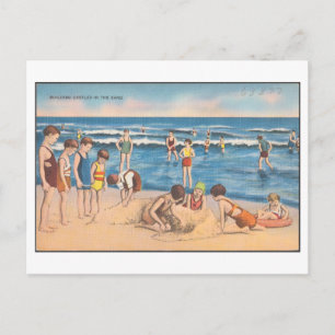 Vintage-Strand-Sandwellen-und-Kinder-Postkarte Postkarte