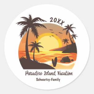 Vintage-Strand-Sonnenuntergang-Urlaub surfen orang Runder Aufkleber