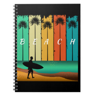 VINTAGE STRAND SURFER SURFEN PALMEN NOTIZBLOCK