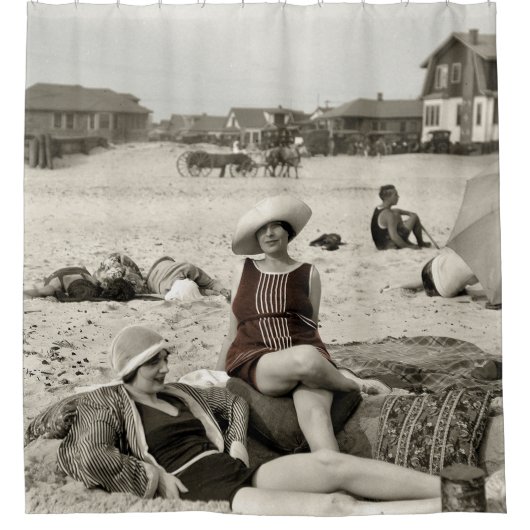 VINTAGE STRAND-SZENE - Zwanzigerjahre Duschvorhang (Vorderseite)
