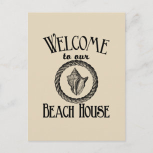 Vintage-Strandhaus-Muschel-Postkarte Postkarte