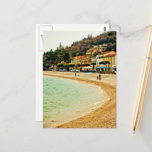 Vintage Strandhäuser und Bäume Postkarte (Vorderseite/Rückseite Beispiel)