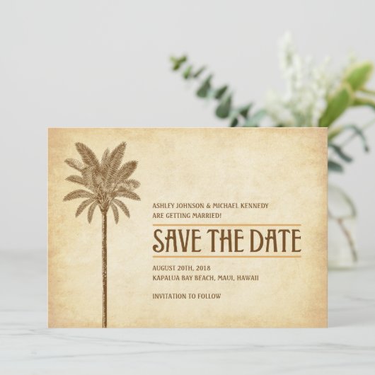 Vintage Strandhochzeit Save the Date (Stehend Vorderseite)