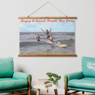 Vintage-Strandhöhen New Jersey Surfkunst Wandteppich Mit Holzrahmen