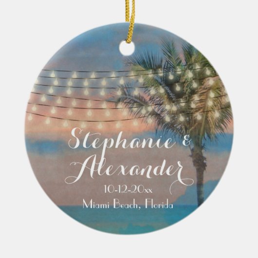 Vintage Strandlichter Sonnenuntergang Keramik Ornament (Vorne)