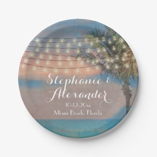 Vintage Strandlichter Sonnenuntergang Pappteller (Vorderseite)