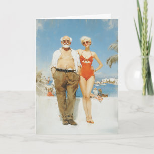 Vintage Strandpaar Sommer Kontrast Karte
