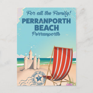 Vintage Strandposter Perranporth Beach Postkarte