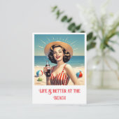 " VINTAGE STRANDSCHÖNHEIT " POSTKARTE (Stehend Vorderseite)