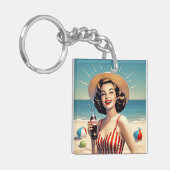 " VINTAGE STRANDSCHÖNHEIT " SCHLÜSSELANHÄNGER (Vorderseite links)