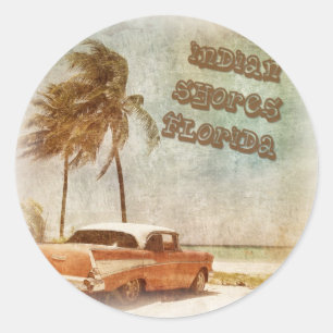 Vintage-Strandszene in Indian Shores Runder Aufkleber