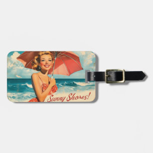 Vintage-Strandurlaubsposter: Blondes Pin-Up Gepäckanhänger