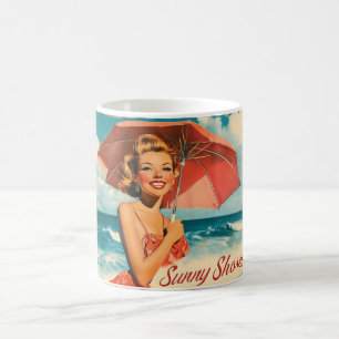 Vintage-Strandurlaubsposter: Blondes Pin-Up  Kaffeetasse