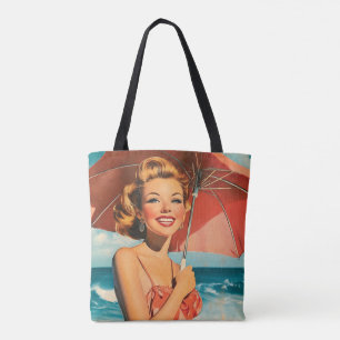 Vintage Strandurlaubsposter: Blondes Pin-Up Tasche