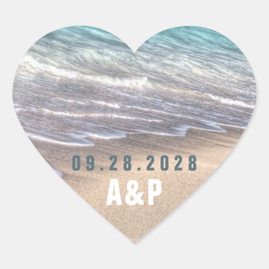 Vintage Strandwache und Gastgeschenk Hochzeit von  Herz-Aufkleber (Vorderseite)