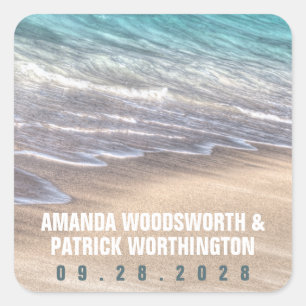 Vintage Strandwache und Gastgeschenk Hochzeit von Quadratischer Aufkleber