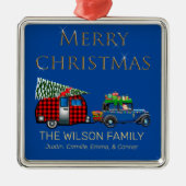 Vintage Straßenfahrt Santa Blue Ornament Aus Metall (Vorne)