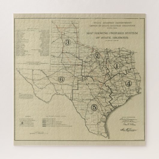 Vintage Straßenkarte Texas (1917) Puzzle (Vertikal)