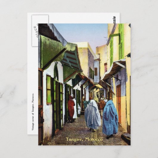 Vintage Straßenszene in Tanger, Marokko Postkarte (Vorne/Hinten)