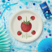 Vintage Strawberry Art Name Personalized Pappteller (Party)