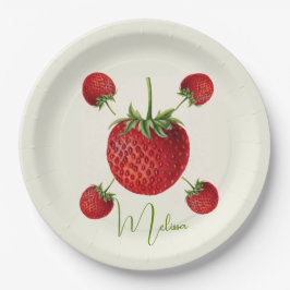 Vintage Strawberry Art Name Personalized Pappteller