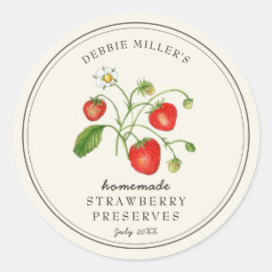 Vintage Strawberry auf weißem Marmelade Runder Aufkleber