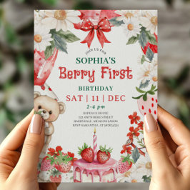 Vintage strawberry Berry First Birthday Invitation Einladung