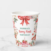 Vintage Strawberry Berry First Birthday Pappbecher (Vorderseite)