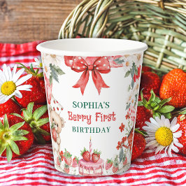 Vintage Strawberry Berry First Birthday  Pappbecher