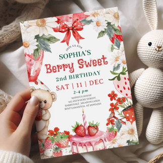 Vintage Strawberry Berry Sweet 2nd Birthday Einladung