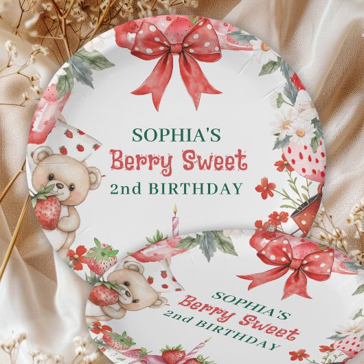 Vintage Strawberry Berry Sweet 2nd Birthday Pappteller