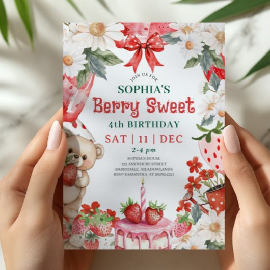 Vintage Strawberry Berry Sweet 4th Birthday Einladung