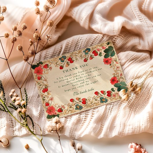 Vintage Strawberry Botanical Bridal Shower Dankeskarte