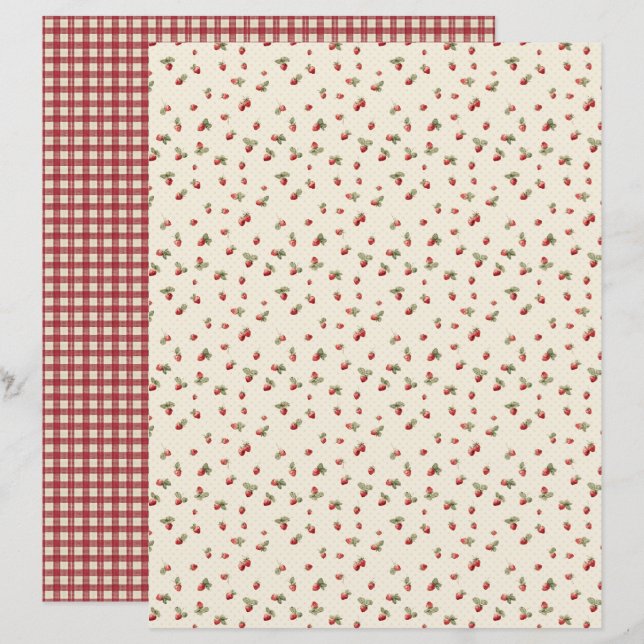 Vintage Strawberry Farm Scrapbook Paper (Vorne/Hinten)