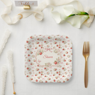 Vintage Strawberry Floral Seamless cottagecore Pappteller