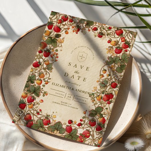 Vintage Strawberry Garden Wedding Save The Date
