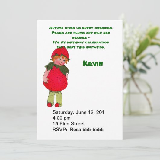 Vintage Strawberry Geburtstagsparty Einladung (Stehend Vorderseite)