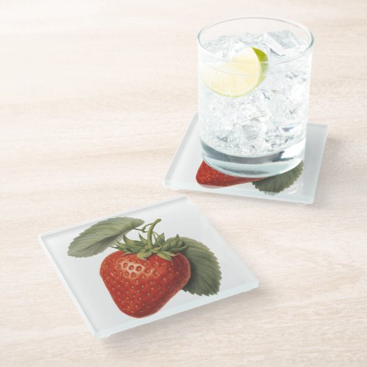 Vintage Strawberry  Glasuntersetzer (Schrägansicht)
