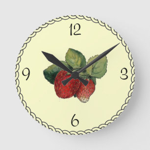 Vintage Strawberry Illustration Wall Clock Runde Wanduhr