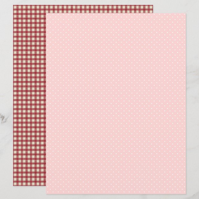 Vintage Strawberry Polka Dots Scrapbook Paper (Vorne/Hinten)