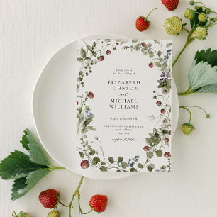 Vintage Strawberry Watercolor Sommerhochzeit Einladung