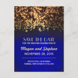 Vintage Streichlichter Save the Date blau und gold Ankündigungspostkarte