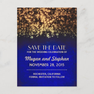 Vintage Streichlichter Save the Date blau und gold Ankündigungspostkarte