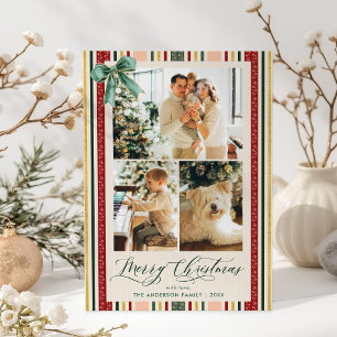 Vintage Streifen Bow Moderne frohe Weihnachten 3 F