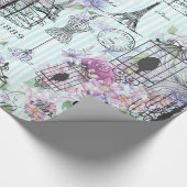 Vintage Streifen Eiffelturm-Collage Rosa Blumenzun Geschenkpapier (Ecke)